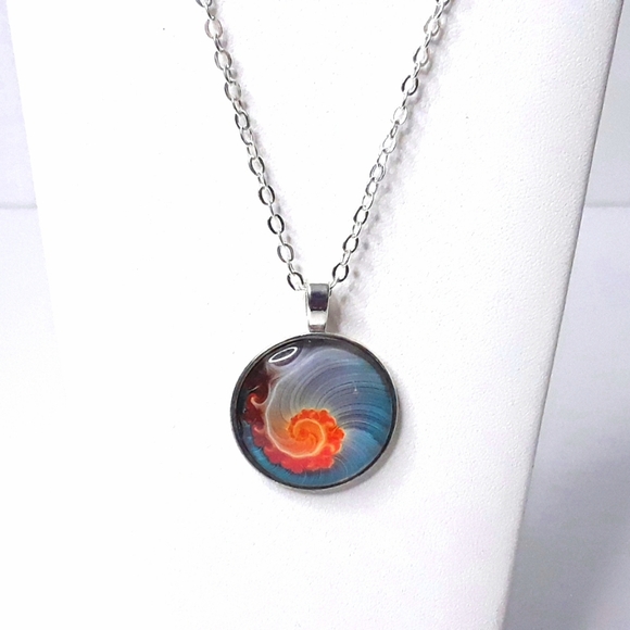 Ocean Swirl Shell 20" Necklace Glass Cabochon, NEW - Picture 3 of 5